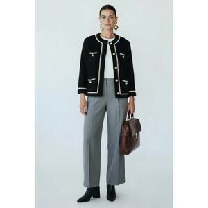 Women’s Design Inspired Fuzzy Pearl Button Cardigan Small Black Country Club